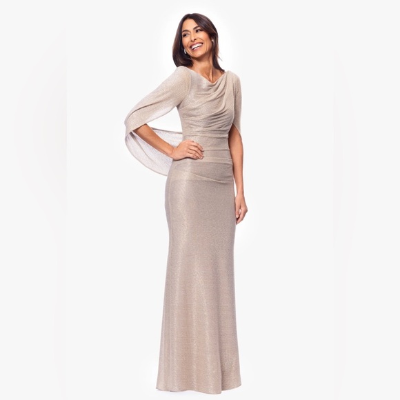 PETITE "CELINE" BOAT NECK CRINKLE GOWN - Picture 4 of 8